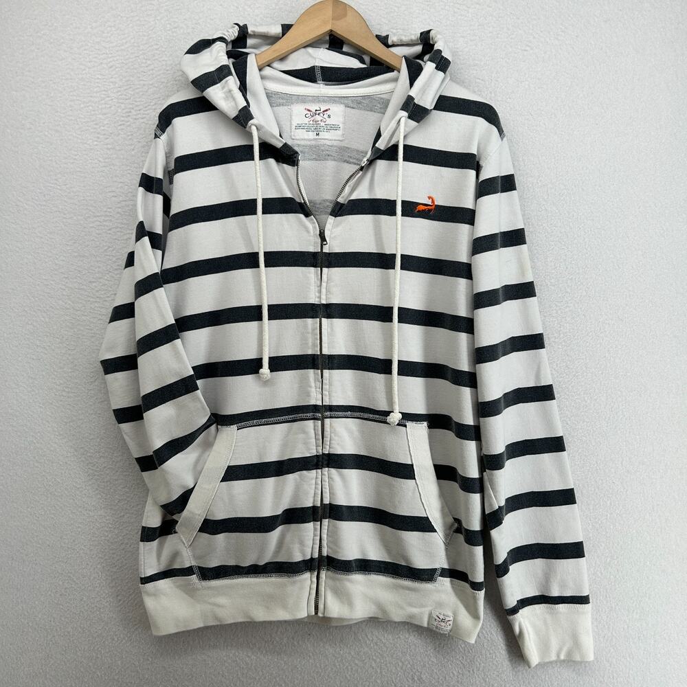 CAPE COD Hoodie Mens M CUFFYS Chatham Sailor Stripe Marthas Full Zip Terry White